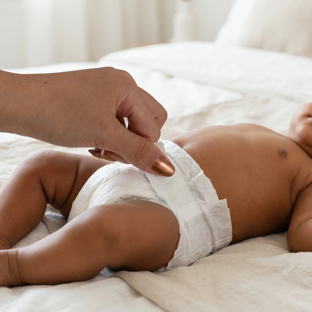 Detailed view of the soft, high-elastic waistband on dryper baby diaper for a snug fit