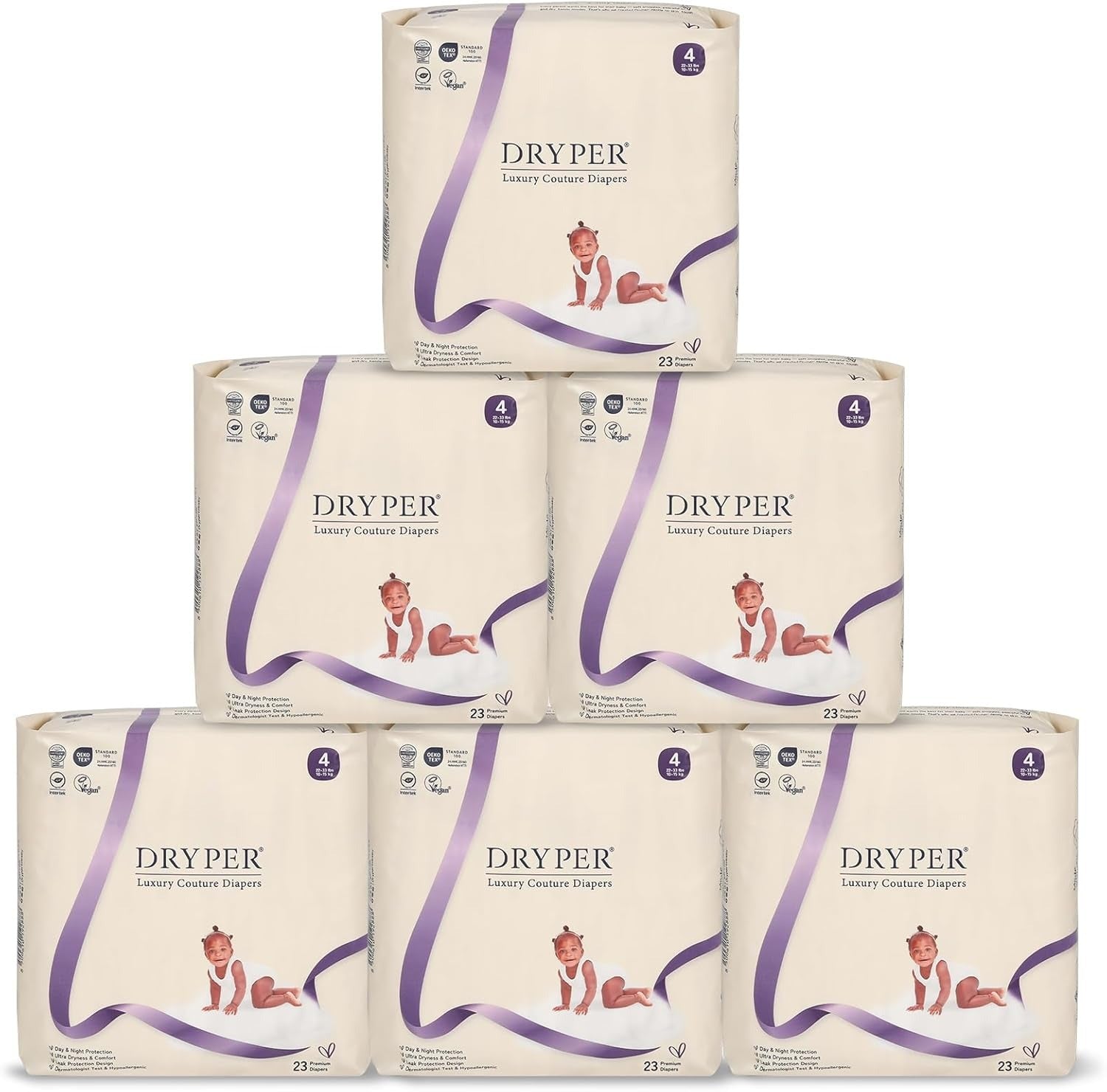 DRYPER Premium Monthly Box Baby Diapers, Size 4 Newborn, 138 Count - Front Packaging