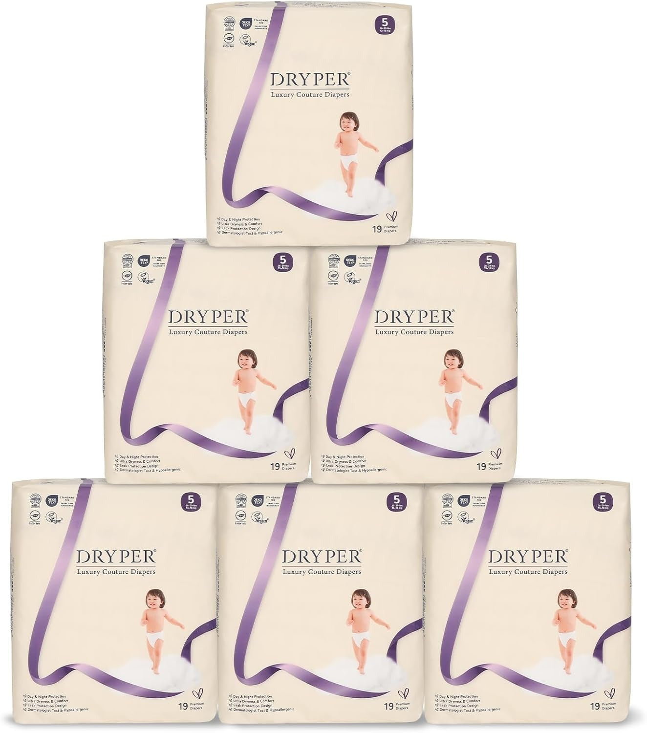 DRYPER Premium Monthly Box Baby Diapers, Size 5 Newborn, 114 Count - Front Packaging
