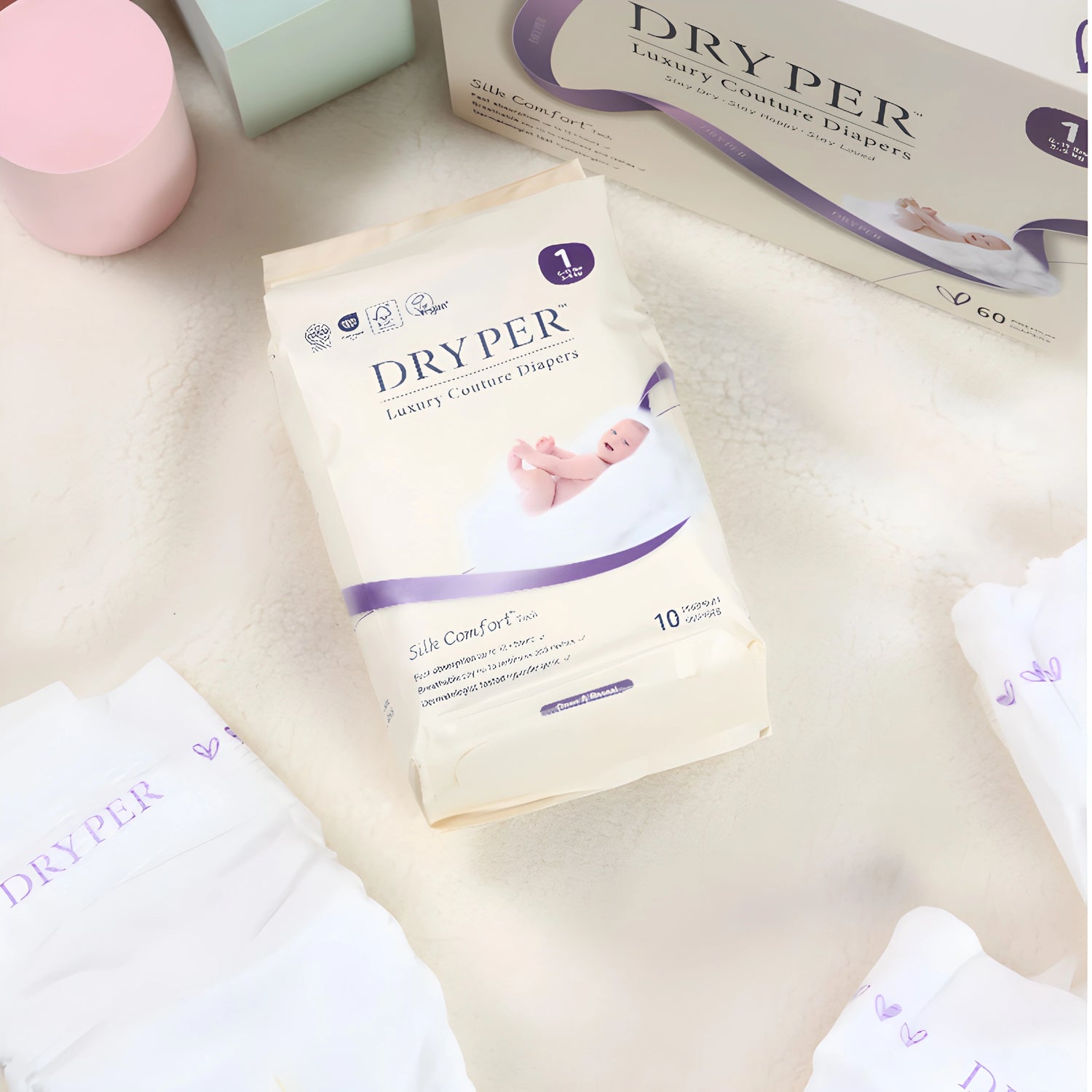 Eco-friendly plant-based baby diapers in sustainable packaging, Chlorine-free and FSC certified