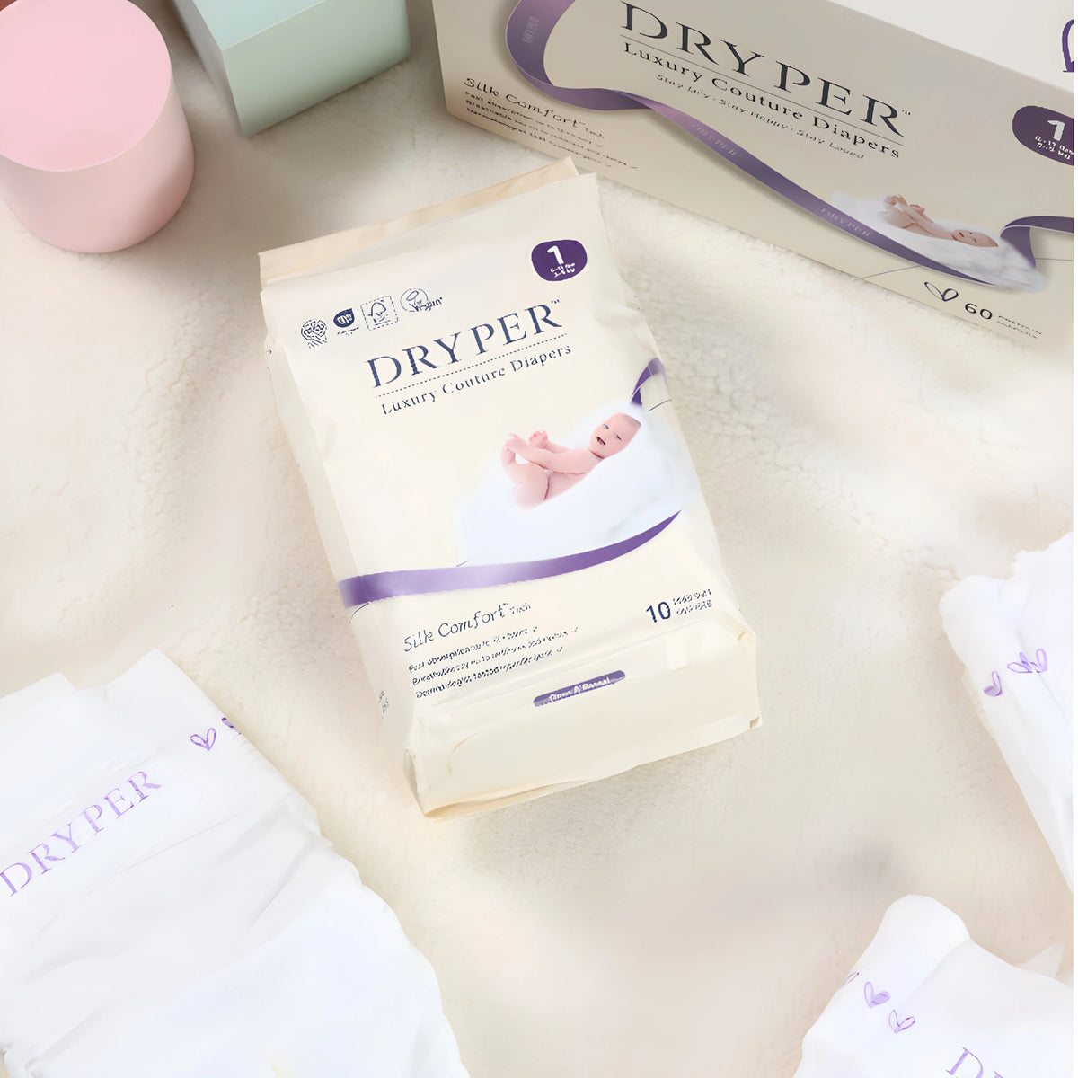 Eco-friendly plant-based baby diapers in sustainable packaging, Chlorine-free and FSC certified